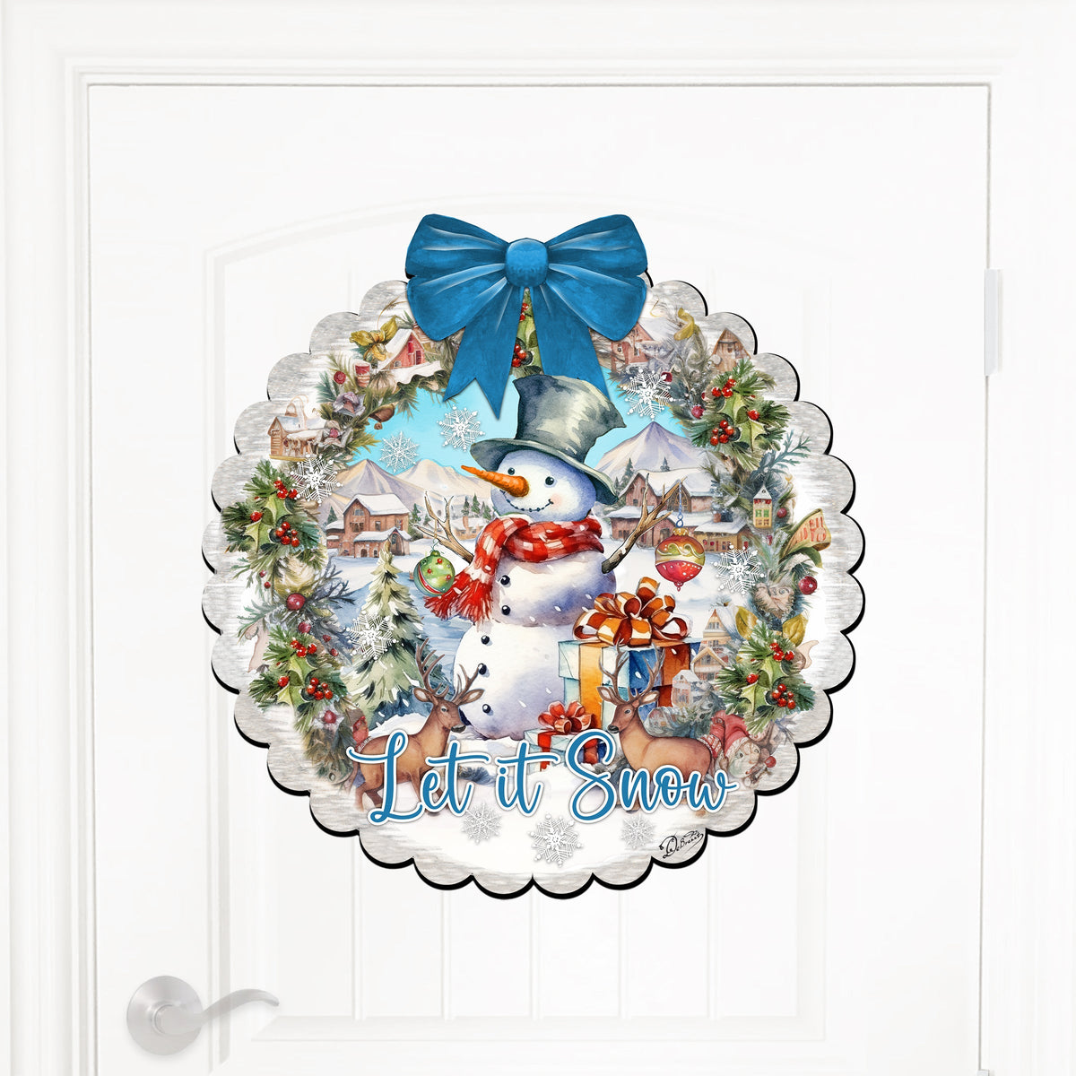 Let It Snow Front Door Welcome Sign, Wooden Front Porch Decor by G. Debrekht Christmas Santa Snowman Decor - 933122H