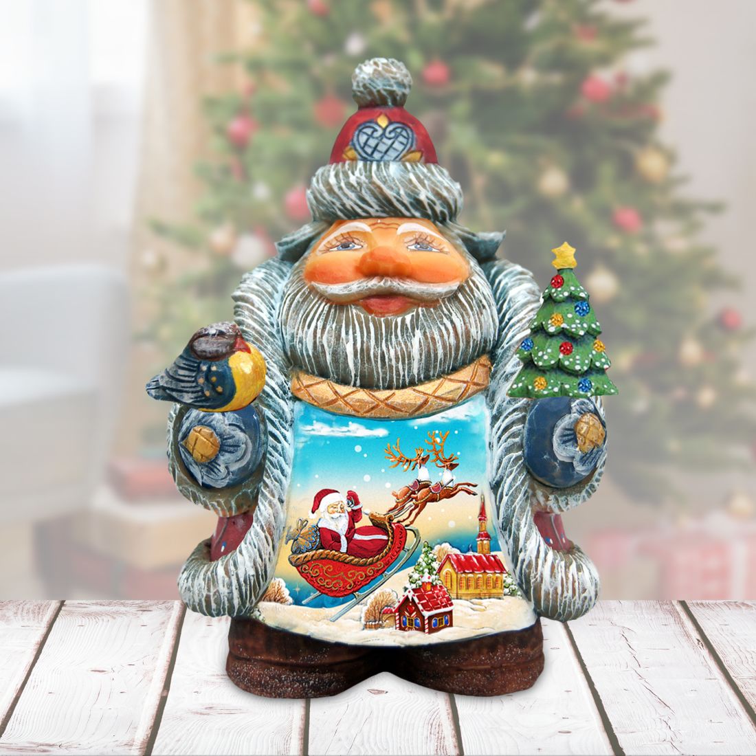 Up-Up and Away Santa Handcrafted Christmas Figurine
