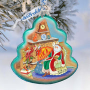At the Fireplace Santa Glass Ornament