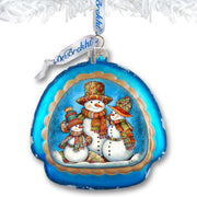 Snowman Family Rainbow Glass Ornament