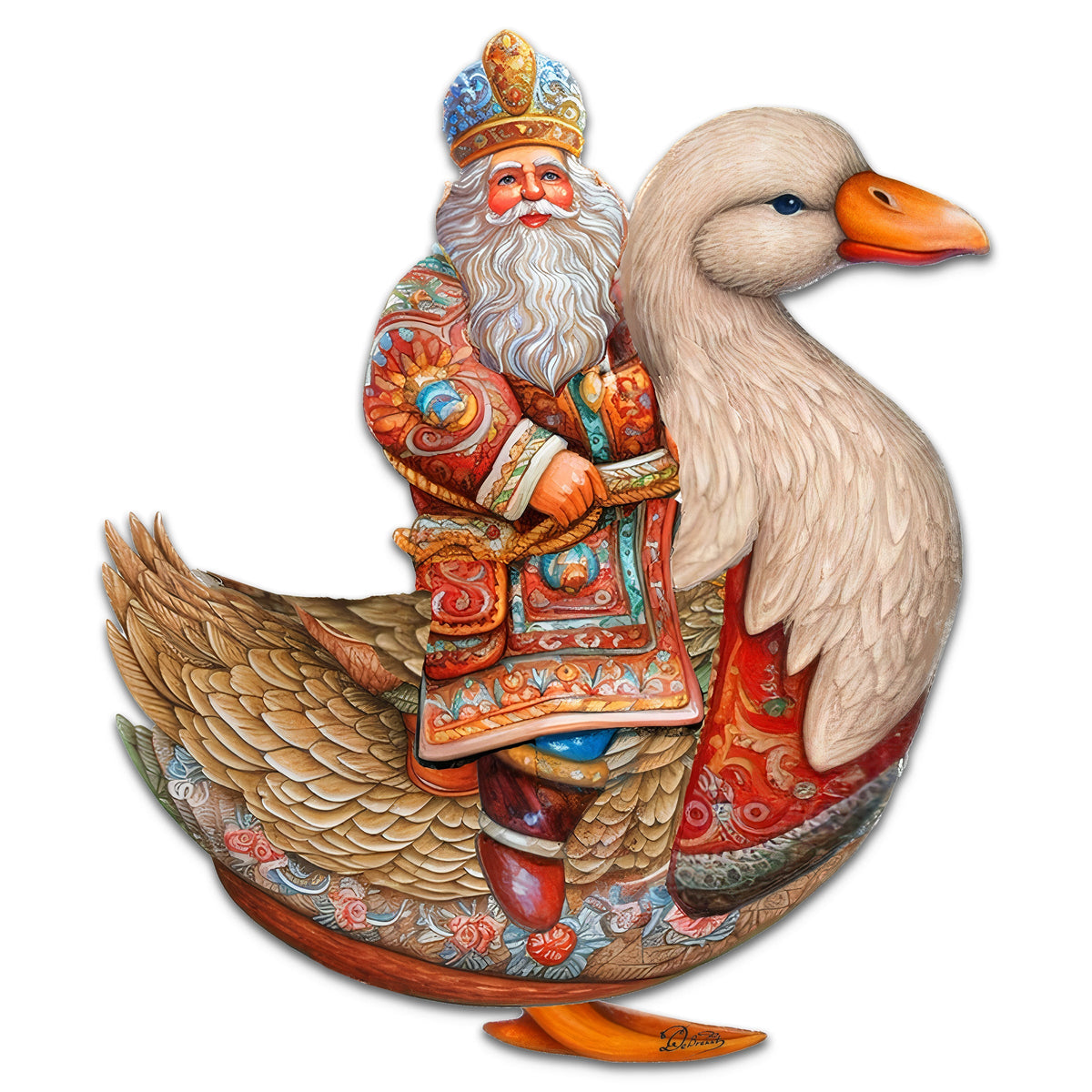 Charming Santa Riding Goose Holiday Door Decor by G. Debrekht - Christmas Santa Snowman Decor - 8611063H
