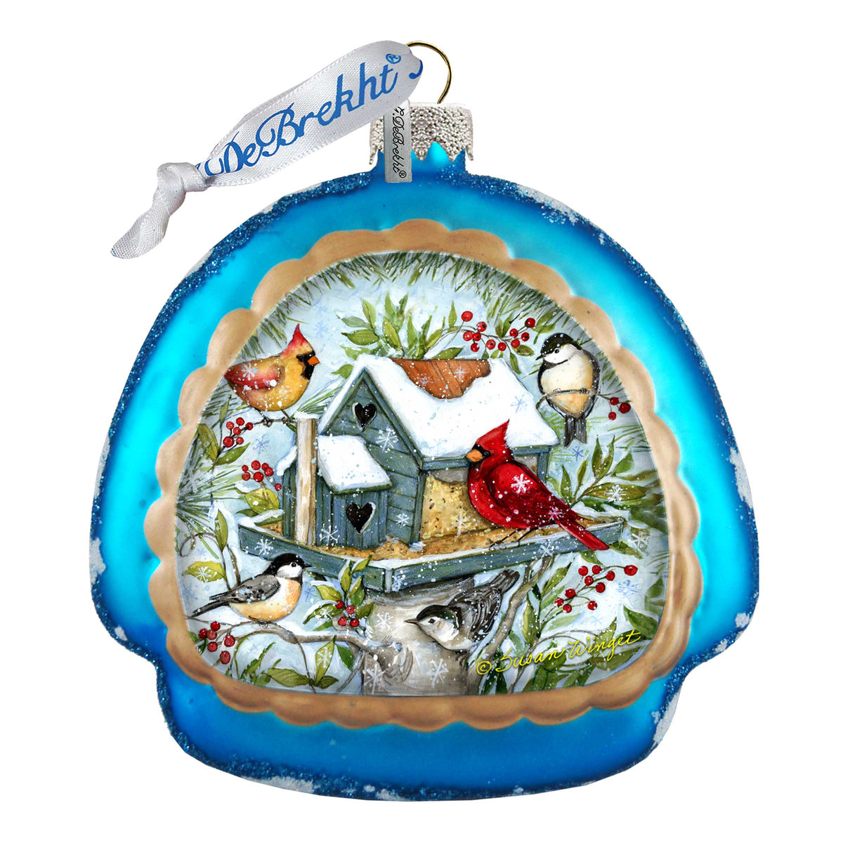 Winter Cardinals Glass Birdhouse Christmas Ornament