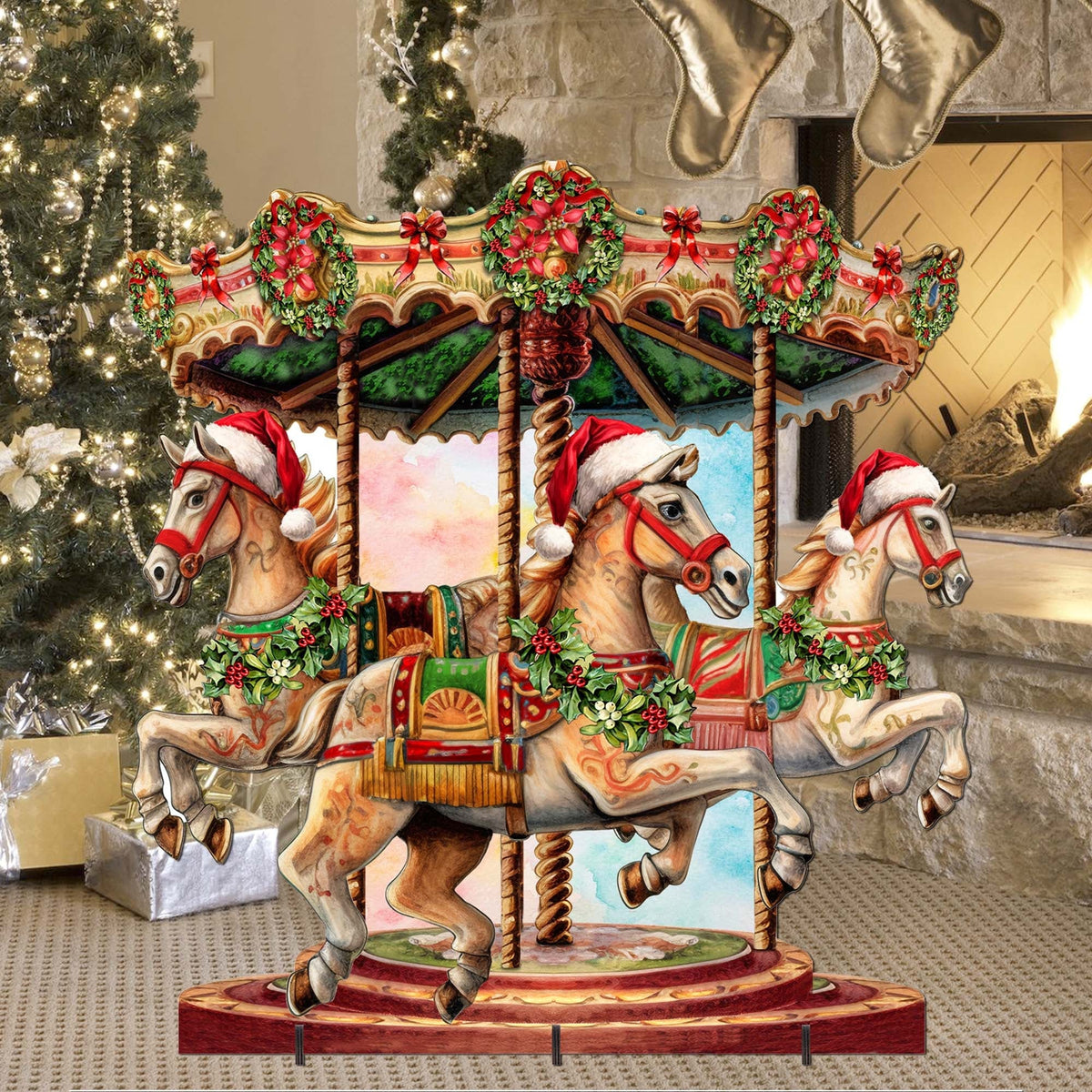 Christmas Carousel Outdoor Decor by G. Debrekht - Christmas Santa Snowman Decor - 8611030F
