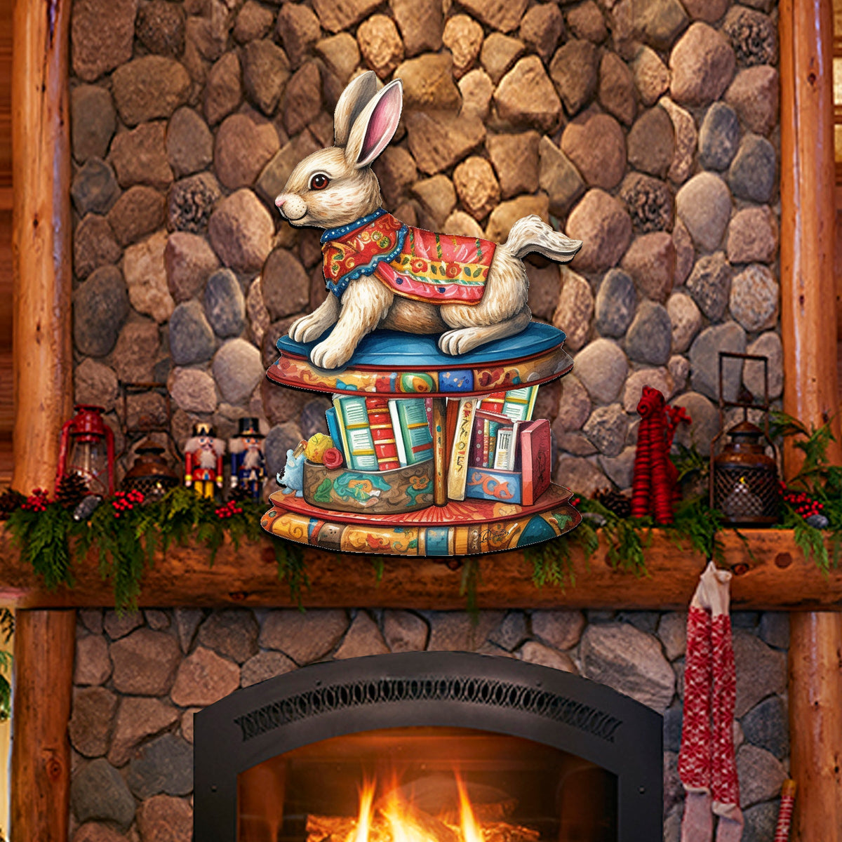 Carousel Bunny with Books Holiday Door Decor