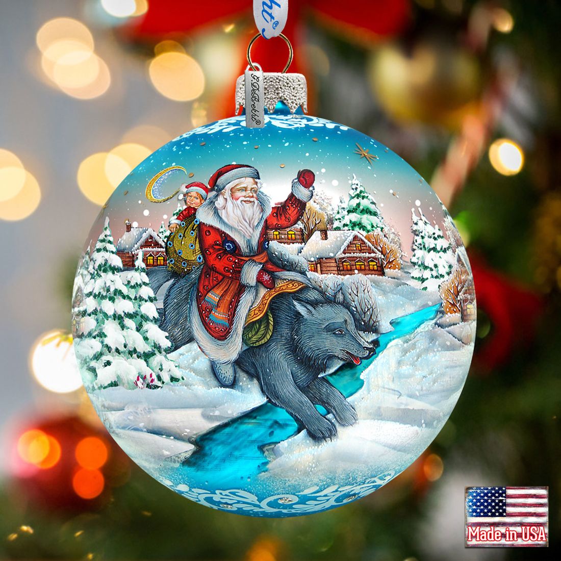 Christmas Arrival Fairytale Glass Ornament Limited Edition by G. DeBrekht - Christmas Santa Snowman Decor - 73866