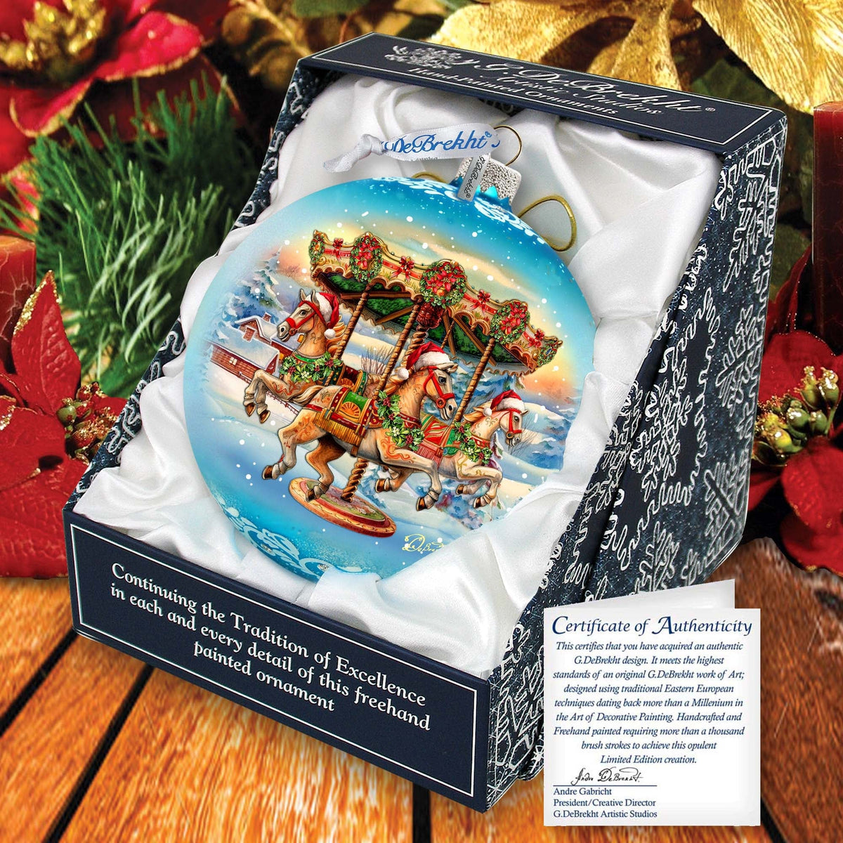 Winter Carousel Lg Glass Ornament by G.Debrekht - Christmas Holiday Decor - 73950
