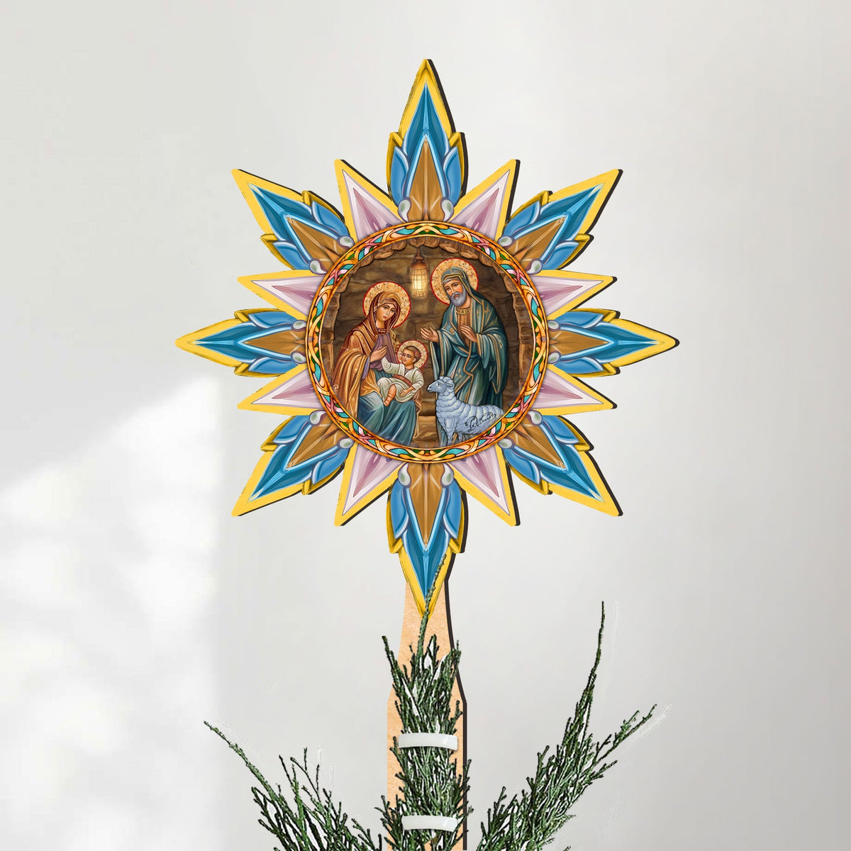 Orthodox Nativity Star Tree Topper Wooden Decor