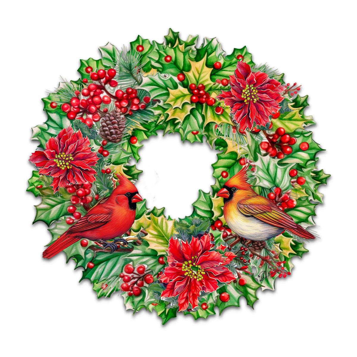 Holiday Cardinal Garland Wreath Holiday Door Decor by G. Debrekht - Christmas Decor - 8611070H