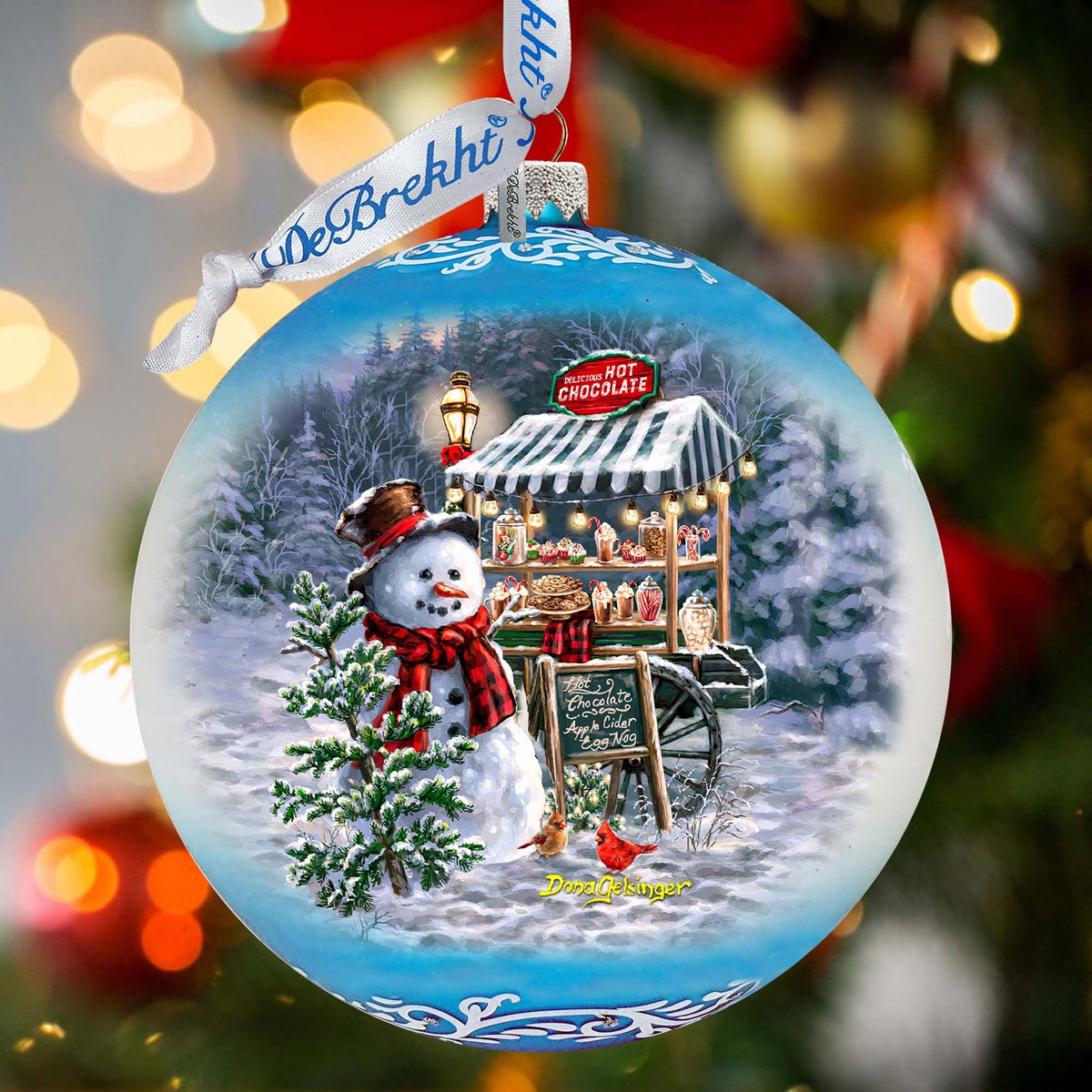 Hot Cocoa Magic - Frosty Fun Lg Glass Ornament by D. Gelsinger - Christmas Santa Snowman Decor - 73935-DG