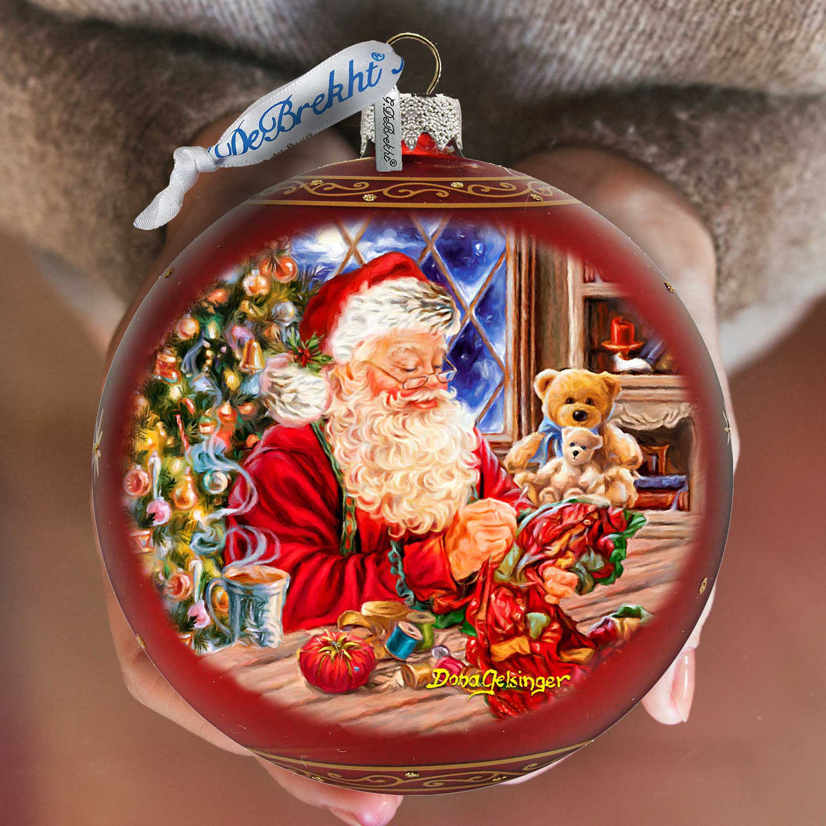Getting Ready for the Holidays Santa Large Glass Ornament in Red