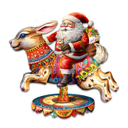 Santa Claus on Bunny Carousel Holiday Door Decor by G. Debrekht - Christmas Santa Snowman Decor - 8611067H