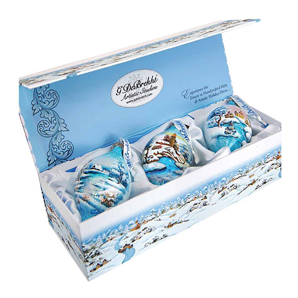 Winter Village Glass Ornament Set of 3