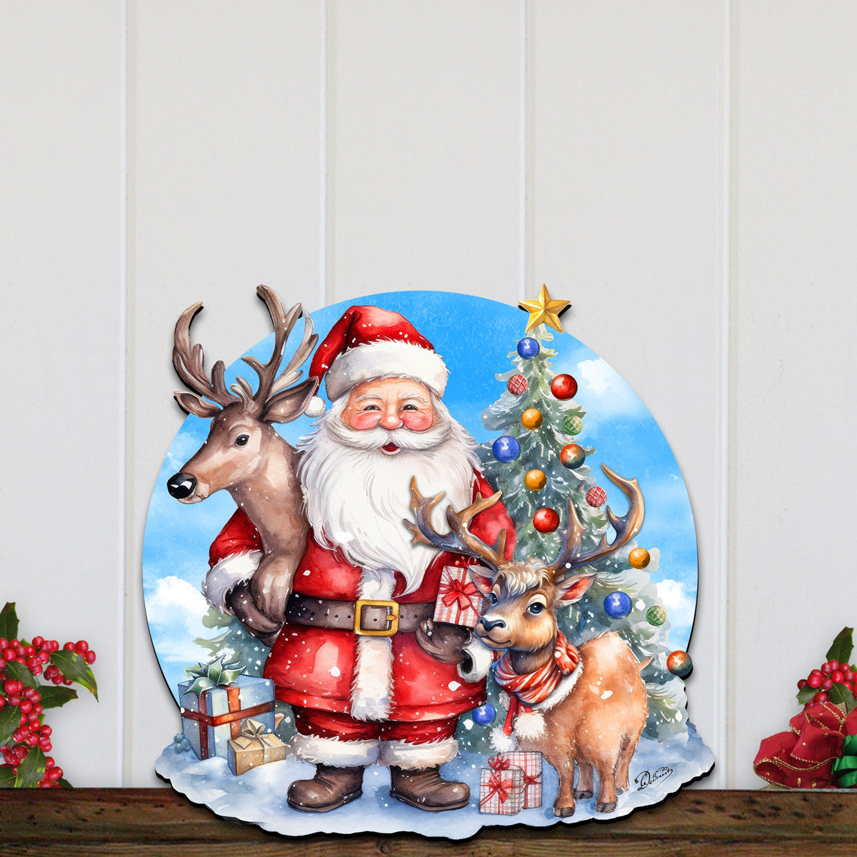 Santa with Reindeers Holiday Door Decor