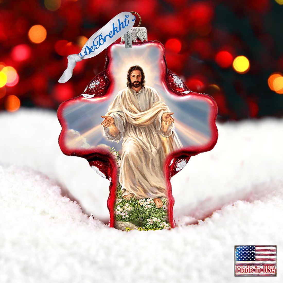 Jesus Resurrections Icon Cross Glass Ornament by D. Gelsinger - Nativity Holiday Decor - 758-021-DG