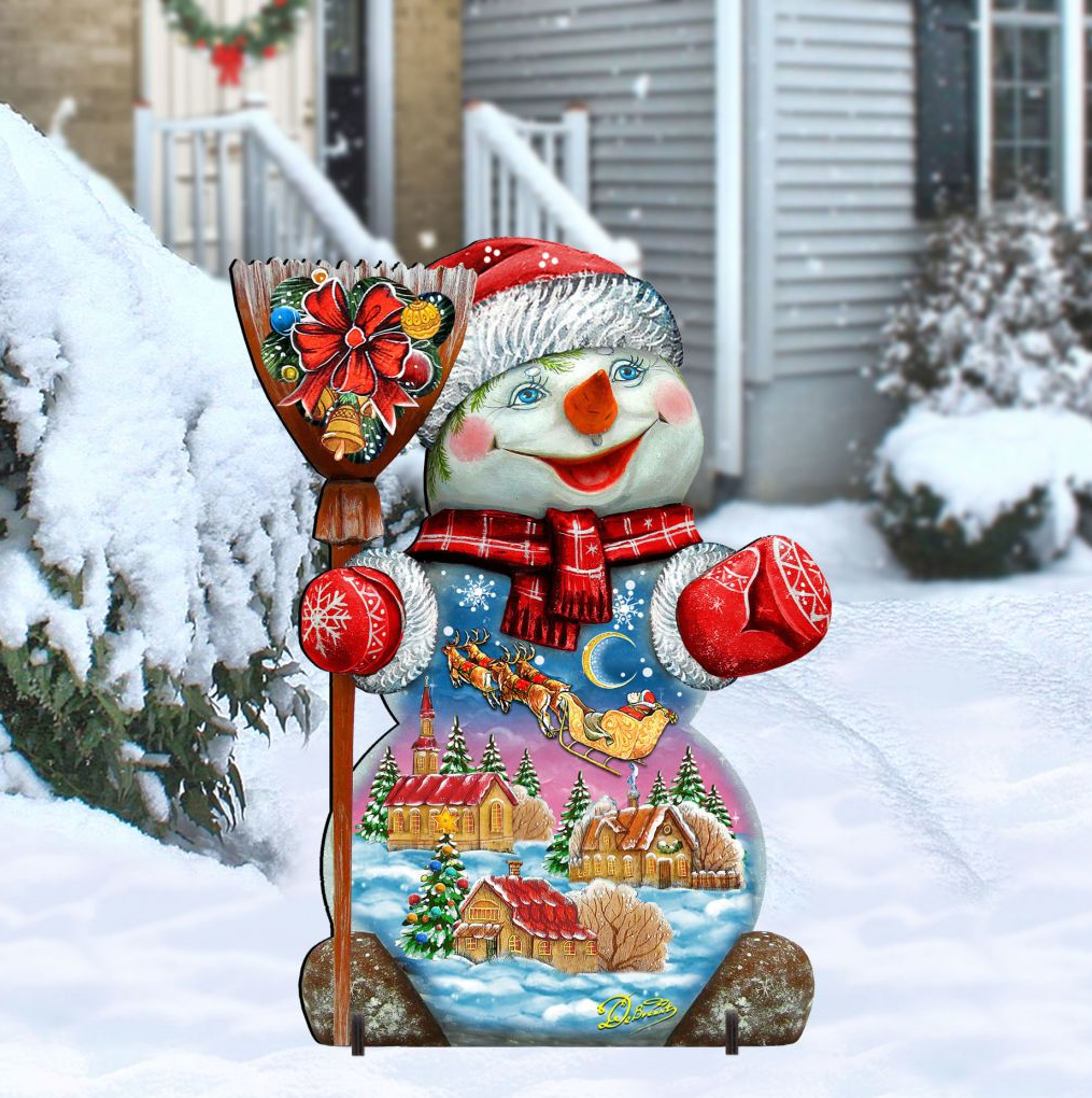 Santa in the Night Sky Snowman Christmas Outdoor Decor