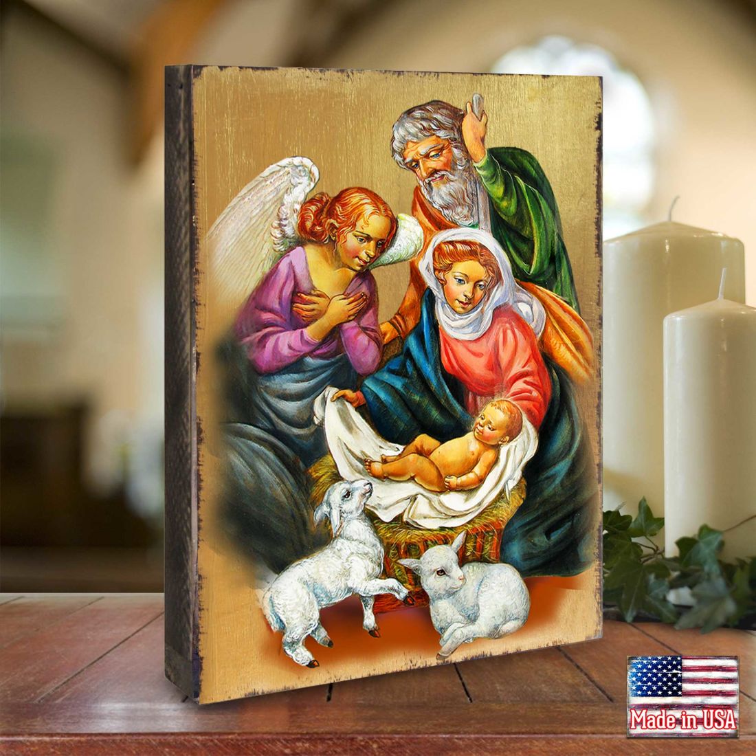 Nativity Wooden Gold Plated Religious Christian Sacred Icon - Inspirational Icon Decor - 85020
