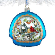 Winter Cardinals Glass Birdhouse Christmas Ornament