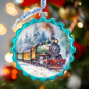 Christmas Train Wreath Glass Ornament by G. Debrekht - Christmas Decor - 759-051