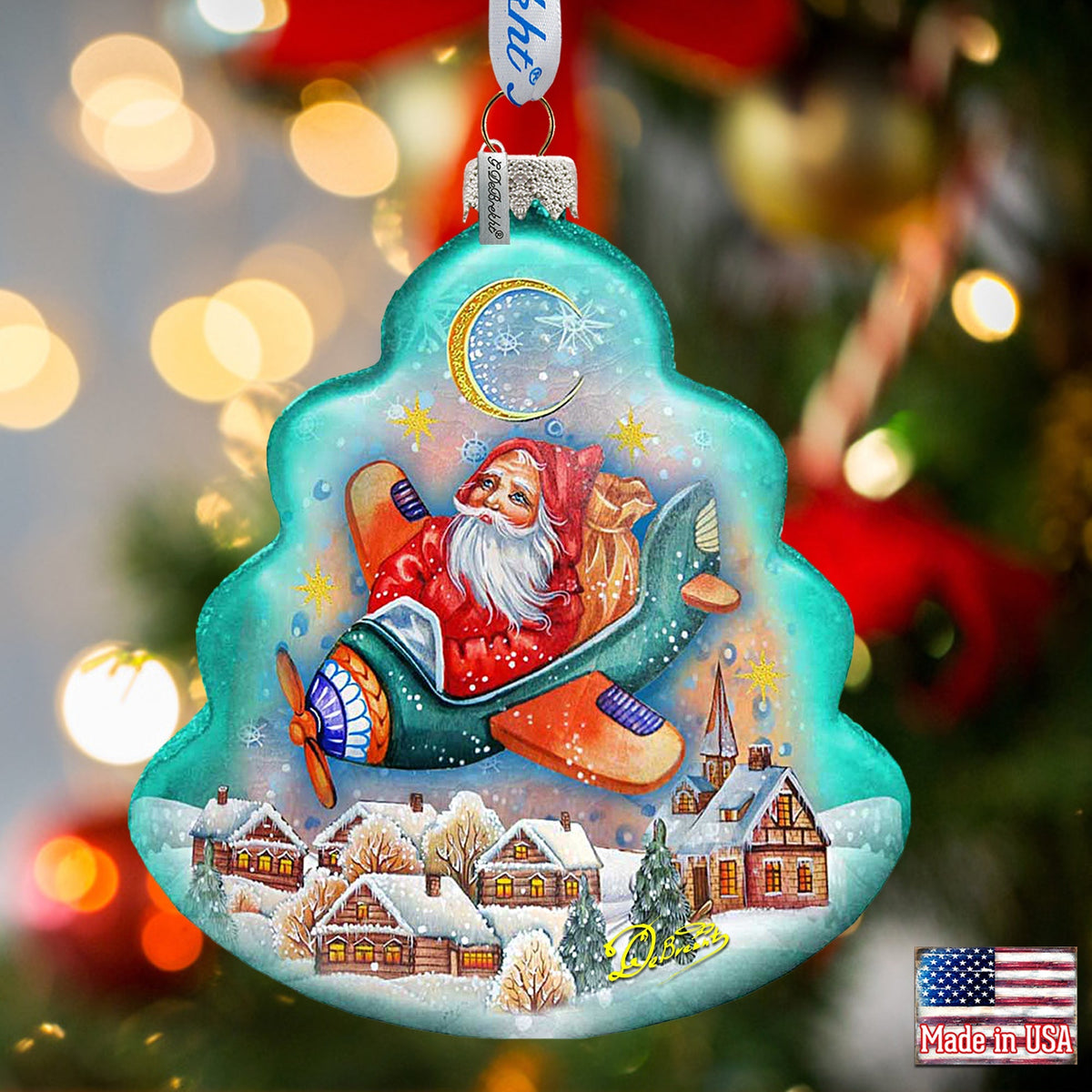 Christmas Aviator Glass Ornament by G. DeBrekht - Christmas Santa Snowman Decor - 762-017