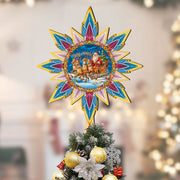 Santa on the Sleigh Star Tree Topper Wooden Decor