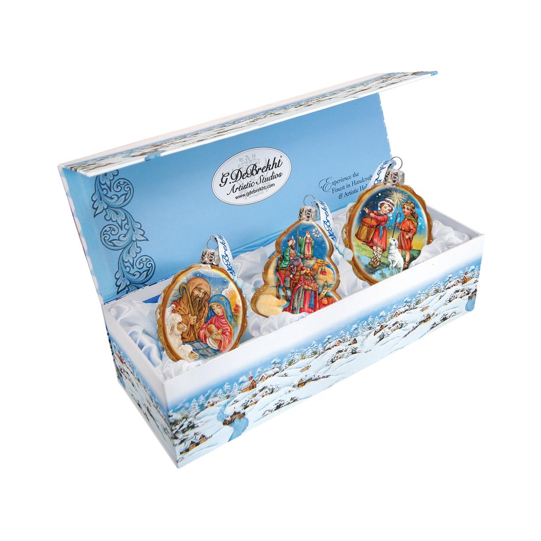 Golden Nativity Mercury Glass Ornaments Set of 3