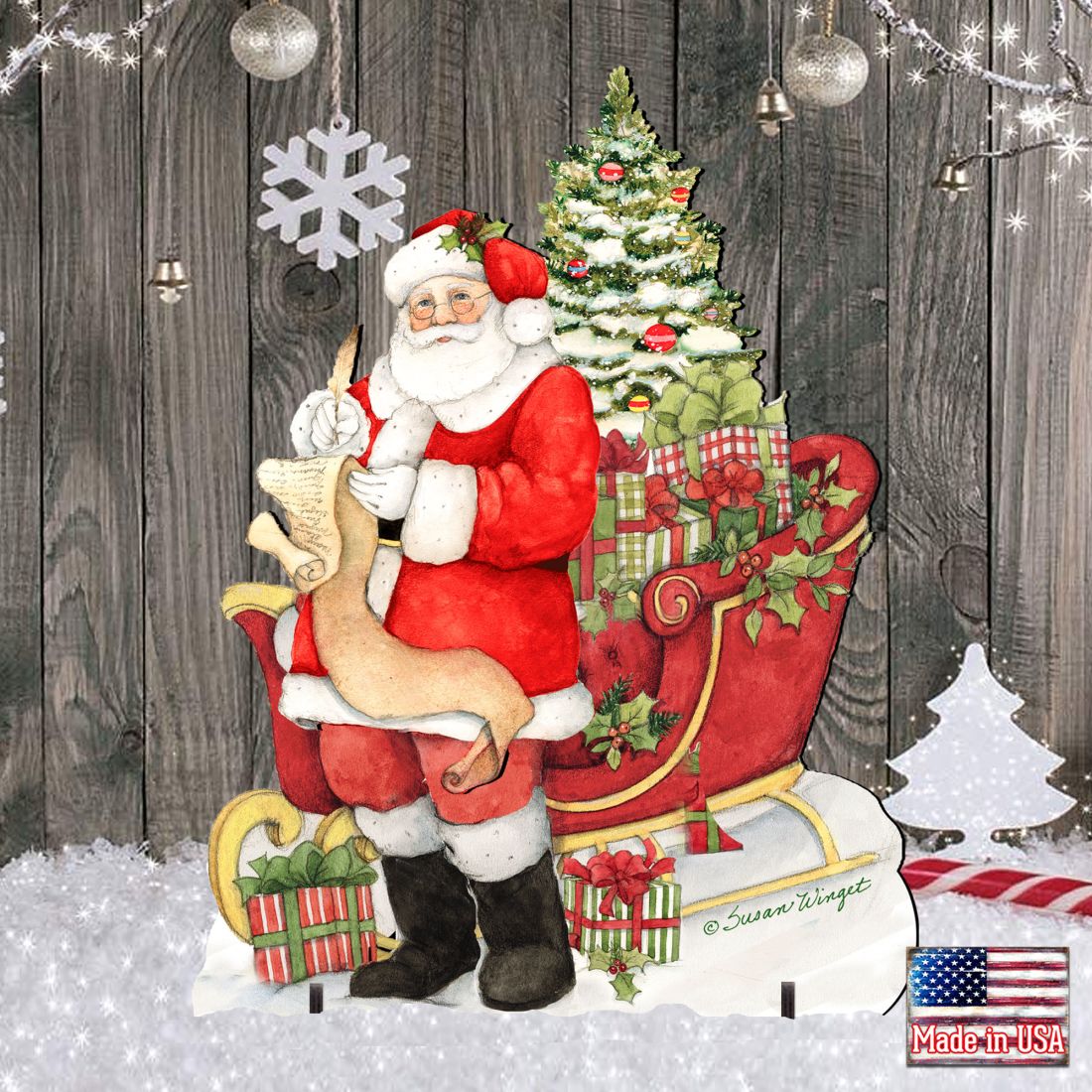 Christmas Wish List Outdoor Yard Sign by Susan Winget - Christmas Santa Snowman Decor - 8471101F-SW