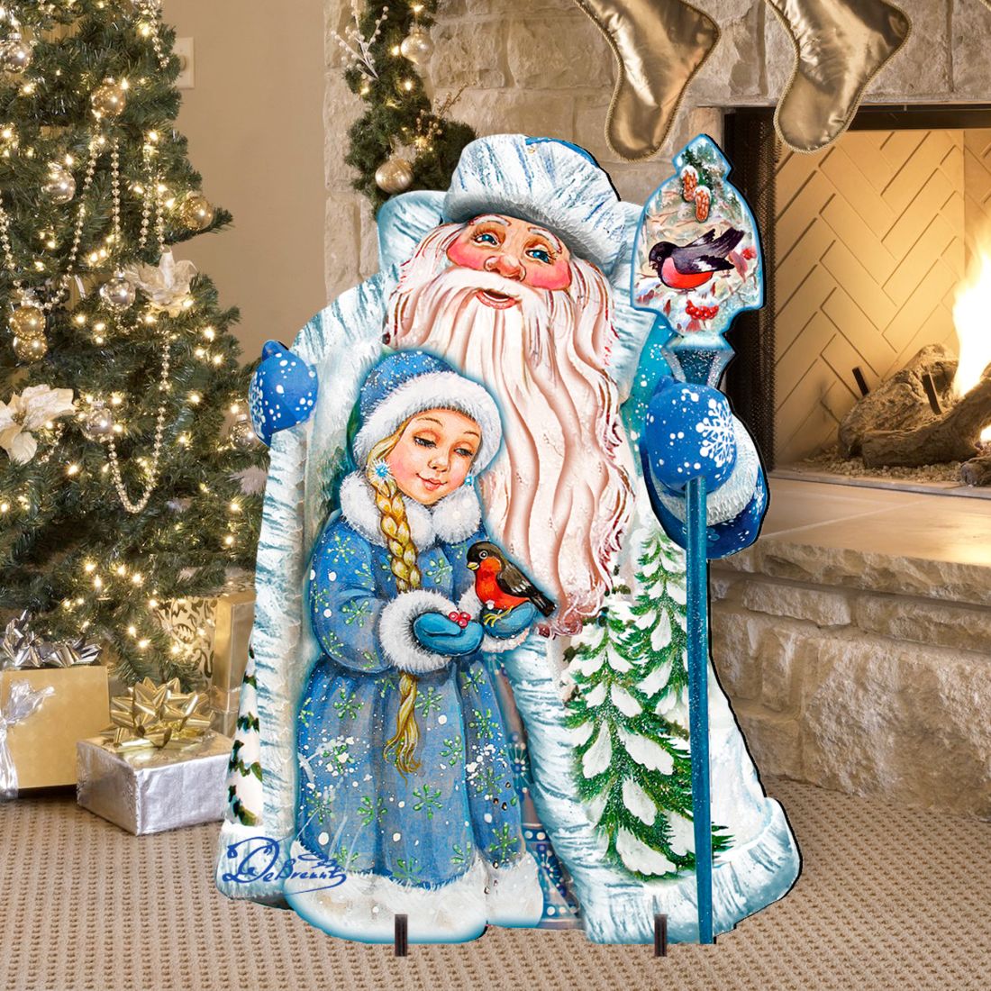 Santa with Girl Christmas Outdoor Decor by G. DeBrekht - Christmas Santa Snowman Decor - 8111410F