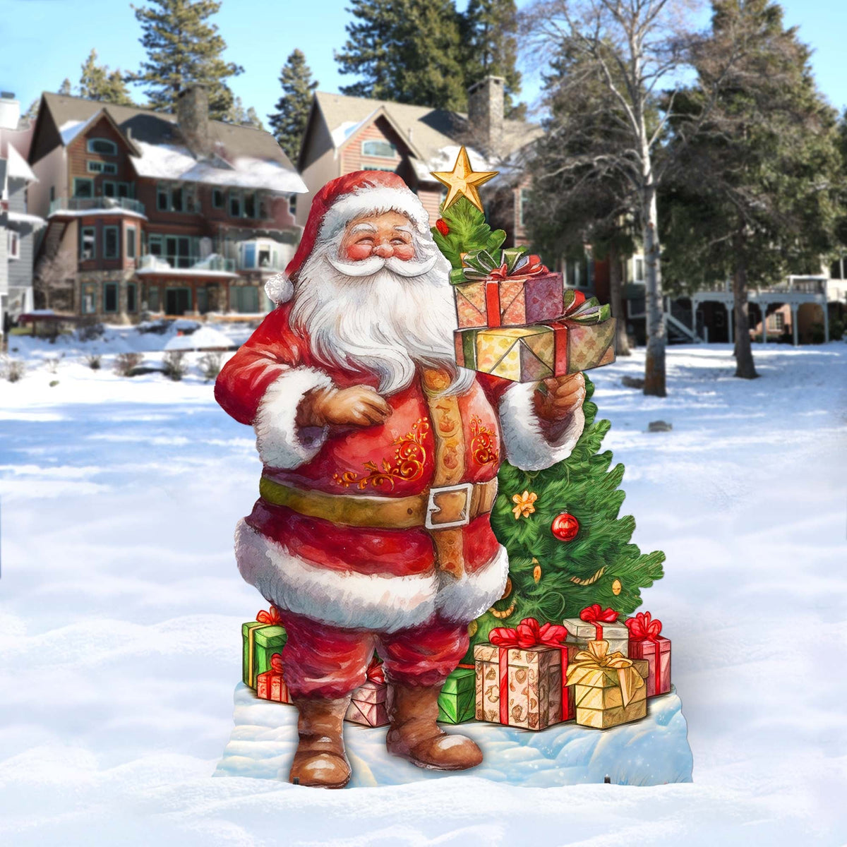 Celebrate with Santa: Santa with Gifts Outdoor Decor by G. Debrekht - Christmas Santa Snowman Decor - 8611094F