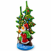 Did Moroz (Santa) and Christmas Tree Hand Carved Ukrainian Wooden Figurine 12.25 Inches