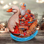 Charming Santa Riding Goose Limited Edition Wooden Figurine Centerpiece by G. Debrekht - Christmas Decor - 89314