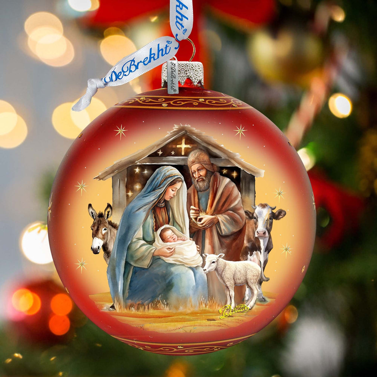 Born Under Bright Star Nativity Large Glass Ornament