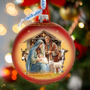 Born Under Bright Star Nativity Large Glass Ornament
