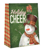 Country Christmas Gift Bag - Large - Holiday Cheer Snowman