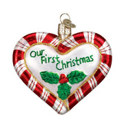 Our First Christmas Peppermint Heart Glass Ornament
