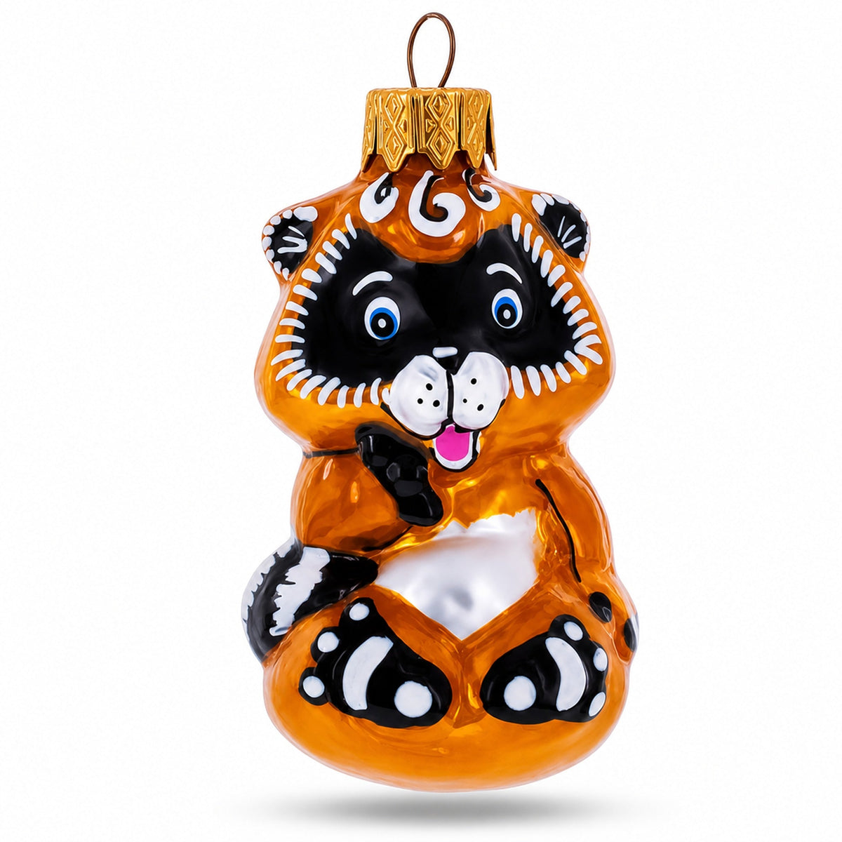 Playful Baby Raccoon Glass Christmas Ornament