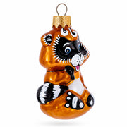 Playful Baby Raccoon Glass Christmas Ornament