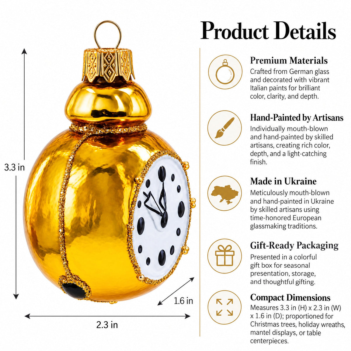 Vintage Alarm Clock Glass Christmas Ornament