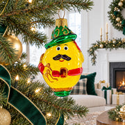 Mustached Lemon in Alpine Outfit Glass Christmas Ornament