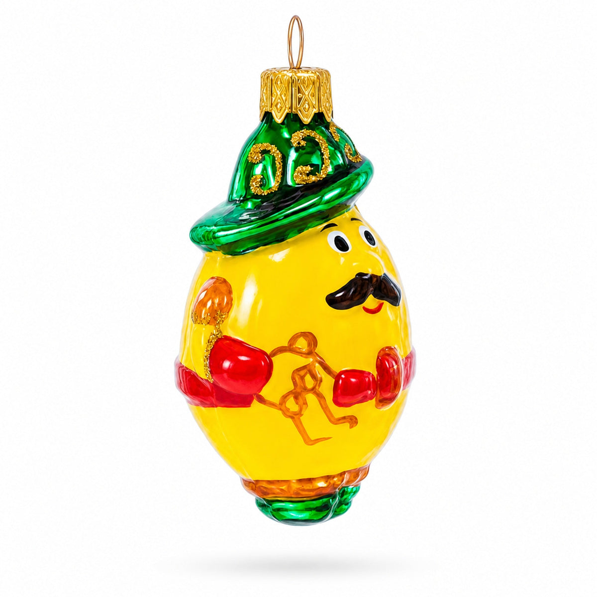 Mustached Lemon in Alpine Outfit Glass Christmas Ornament