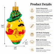 Mustached Lemon in Alpine Outfit Glass Christmas Ornament