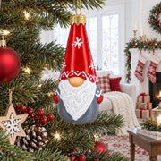 Scandinavian Gnome Elf Glass Christmas Ornament