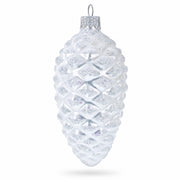 Woodland Retro Style White Pinecone Glass Christmas Ornament