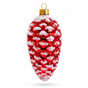 Woodland Retro Style Red Pinecone Glass Christmas Ornament