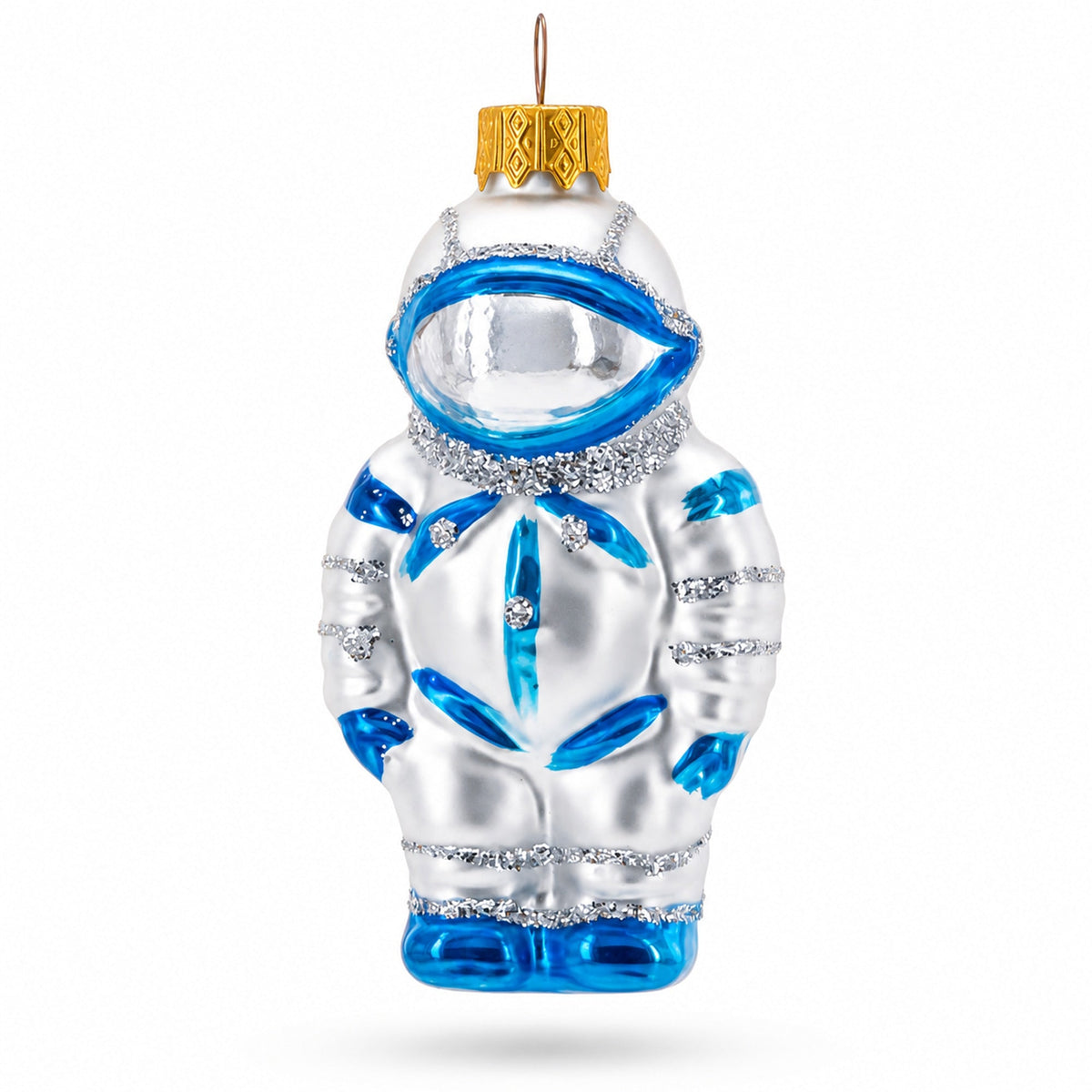 Astronaut in Blue Spacesuit Glass Christmas Ornament
