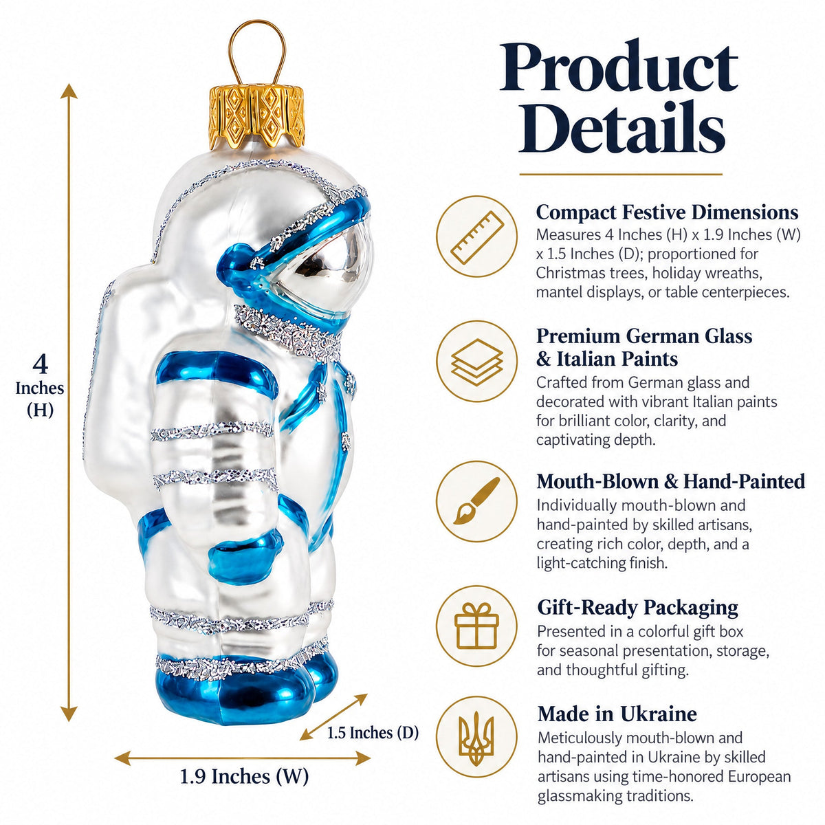 Astronaut in Blue Spacesuit Glass Christmas Ornament
