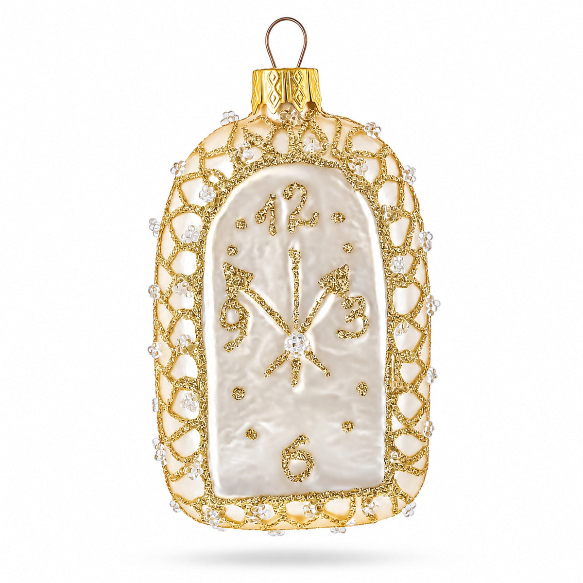 Vintage Gold Lace Clock Glass Christmas Ornament
