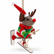Skiing Reindeer Red Santa Hat Felt Fabric Christmas Ornament