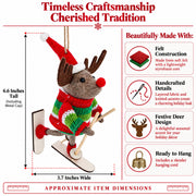 Skiing Reindeer Red Santa Hat Felt Fabric Christmas Ornament