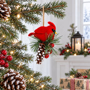 Red Cardinal On Snowy Pinecone Felt Fabric Christmas Ornament