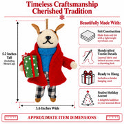 Dog In Plaid Pants With Present Felt Fabric Christmas Ornament